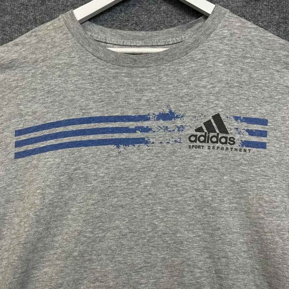 Adidas T-Shirt Men's Gray Graphic Logo Crewneck Short Sleeve Classic - Large
